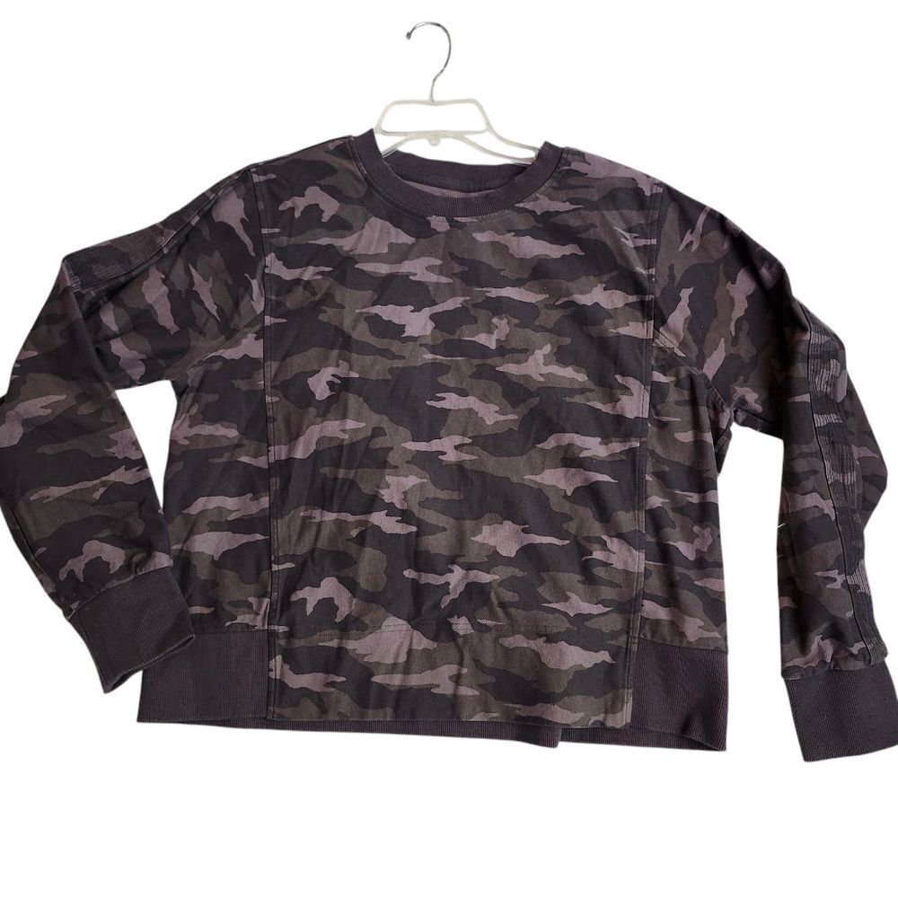 Athleta Farallon Green Camo Crewneck Long Sleeve Pullover Sweatshirt‎ Sz Lg